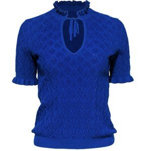 Sandro  Royal Blue Short Sleeved Knit Top Victorian Sweater